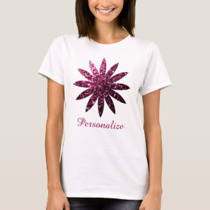 T-shirt Fleur pétillante parties scintillant rose foncé Pe