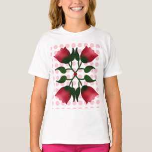 T-shirt Fleur retro rouge, art folklorique avec motif à po