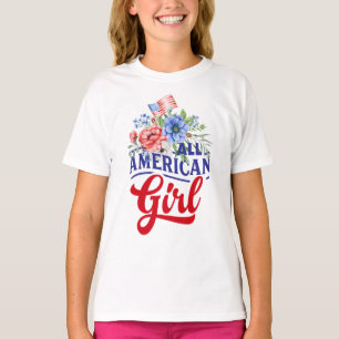 T-shirt Fleur rouge blanc et bleu All American Girl T-Shir