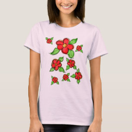 T-shirt Fleur rouge brillante Artsy Accentée