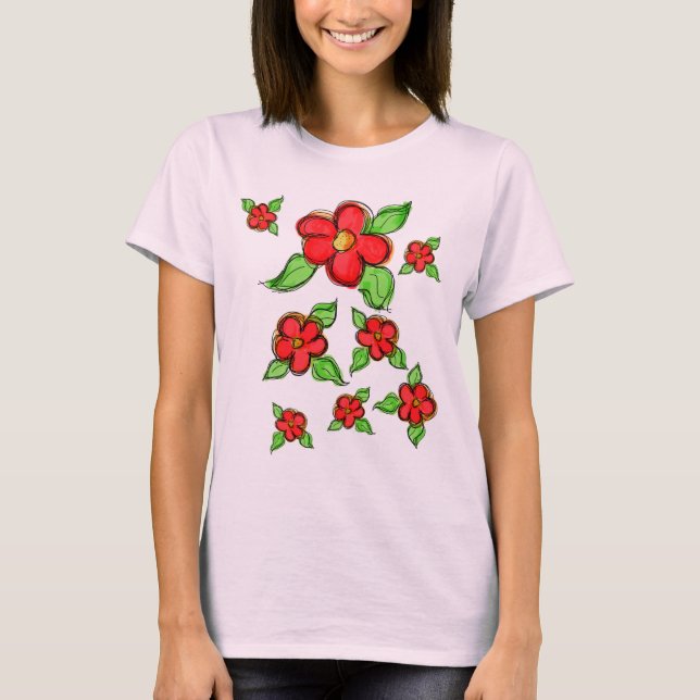 T-shirt Fleur rouge brillante Artsy Accentée (Devant)