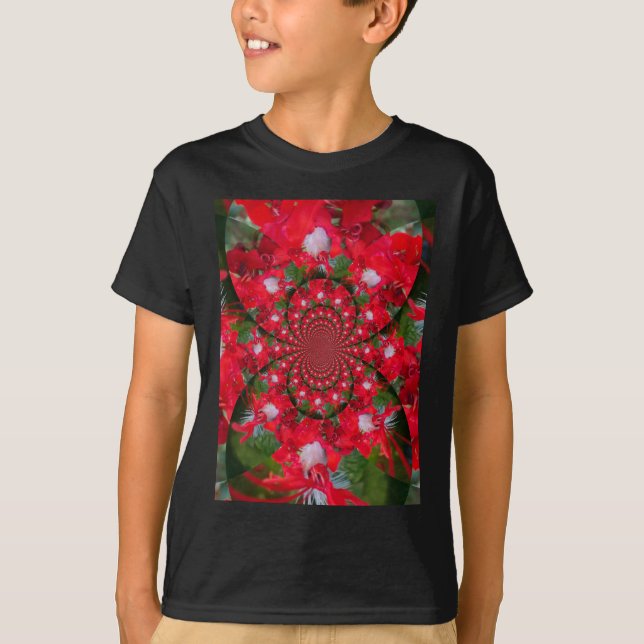 T-shirt Fleur Rouge Naturelle Blanc Plumes kaléidoscope ar (Devant)