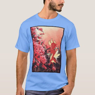 T-shirt Fleur Sakura de renard japonais en fleurs de cerf 