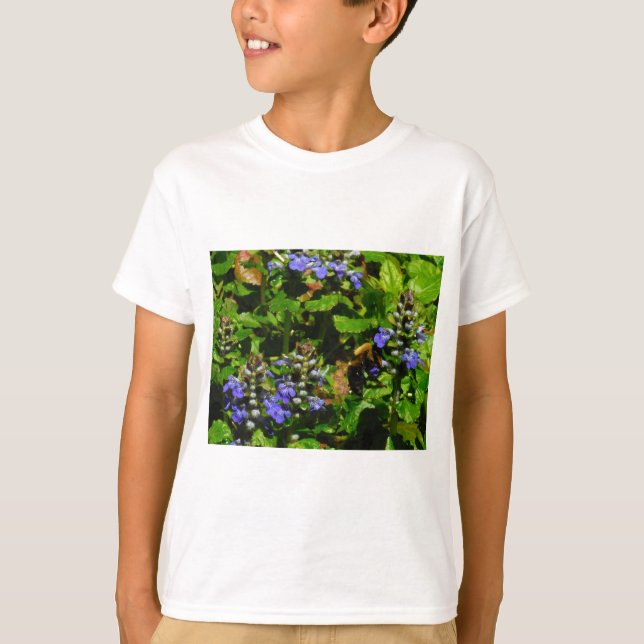 T-shirt Fleur violette et abeille boursouflante (Devant)