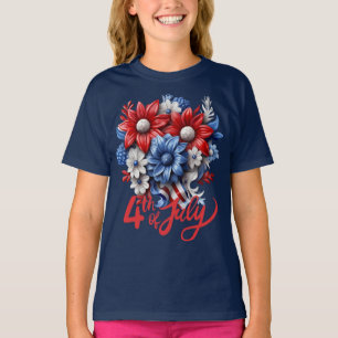 T-shirt Fleurs 4 juillet en bleu blanc et bleu patriotique