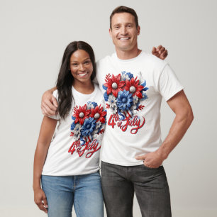 T-shirt Fleurs 4 juillet en bleu blanc et bleu patriotique
