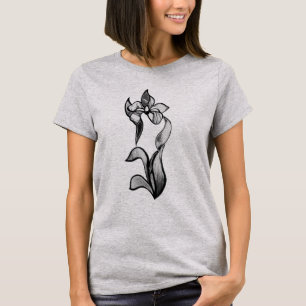 T-shirt Fleurs Abstraites blanches et noires brillantes su
