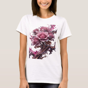 T-shirt Fleurs argentées élégantes dans des éclaboussures