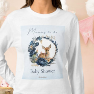 T-shirt Fleurs Bleues de cerfs de bois Aquarelle de saumon