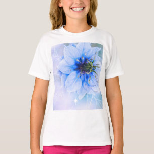T-shirt fleurs bleues scintillent mignon sourire féminin f