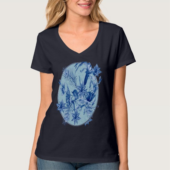 T-shirt Fleurs bleues turquoises sur un support texturé sc (Devant)