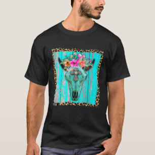 T-shirt Fleurs Boho Occidentales Crâne de Taureau Vache Tu