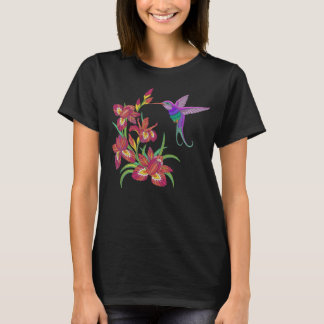 T-shirt Fleurs brodées de colibri et d'iris