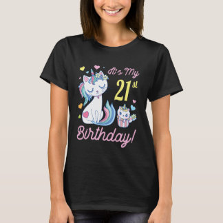 T-shirt Fleurs Chat 21 Ans Jour Heureux Moi C'est Mon 21èm
