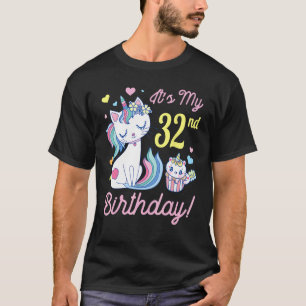 T-shirt Fleurs Chat 32 Ans Jour Heureux Moi C'est Mes 32 A
