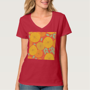 T-shirt Fleurs circulaires jaunes et orange