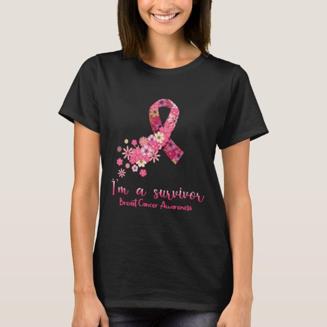 T-shirt Fleurs Coeur Je suis un survivant Cancer du sein D (Devant)