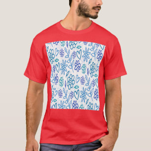 T-shirt Fleurs Coeurs Floral Été Printemps Bleu Turquoise