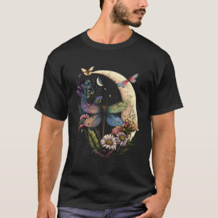 T-shirt Fleurs colorées de la demi-lune de libellule d'ins