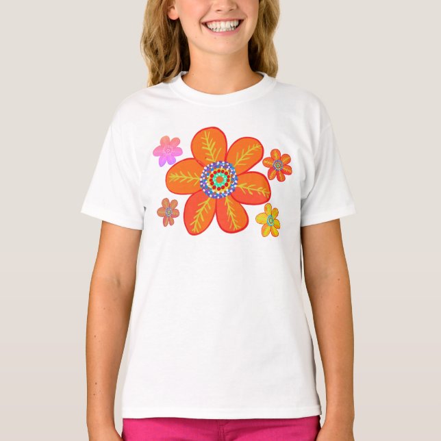 T-shirt Fleurs Cool rouges orange (Devant)