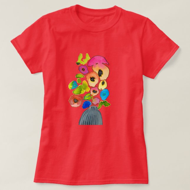 T-shirt Fleurs d'aquarelle fleuries colorées (Design devant)