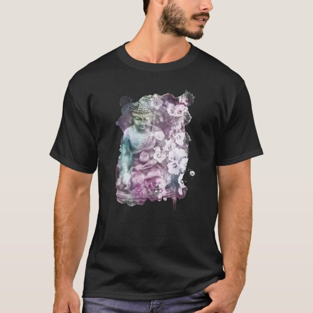 T-shirt *~* Fleurs de Bouddha Zen Pastel Hommes noirs (Devant)