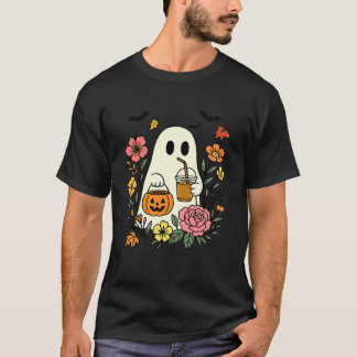 T-shirt Fleurs de café fantôme d'Halloween pour filles