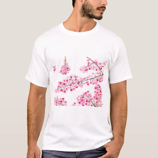 T-shirt Fleurs de cerisier rose chic aquarelle (Devant)