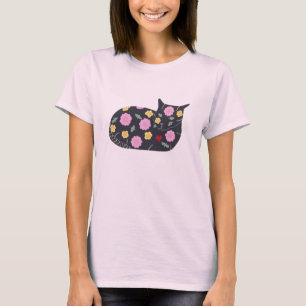 T-shirt Fleurs de Chat Noir Les Chats Plante Peuvent Mange