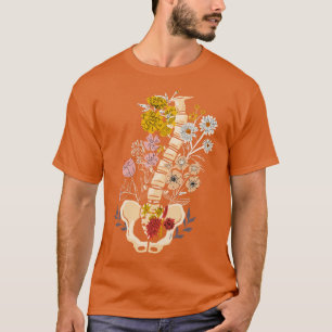 T-shirt Fleurs de colonne vertébrale florale Radiologie or