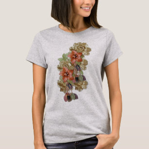 T-shirt Fleurs de crème et de cuir rouge
