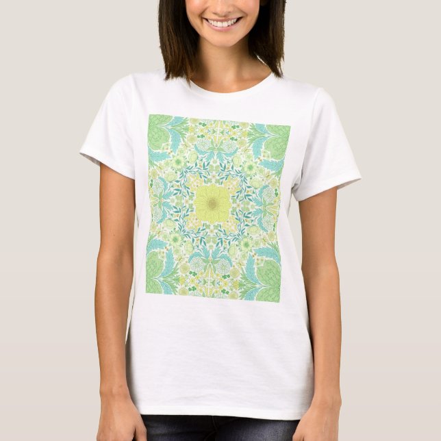 T-shirt Fleurs de jardin rétro en vert et jaune (Devant)