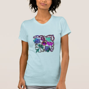 T-shirt FLEURS DE LACE BLANCHE turquoises BLEU PURPLE ET P
