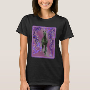 T-shirt Fleurs de licorne noire Imaginaire Cheval Art