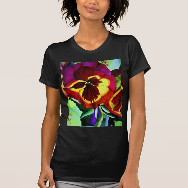 T-shirt Fleurs de pensée aquarelle peinture originale (Devant)