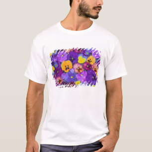 T-shirt Fleurs de pensée flottant dans un bain d'oiseaux a