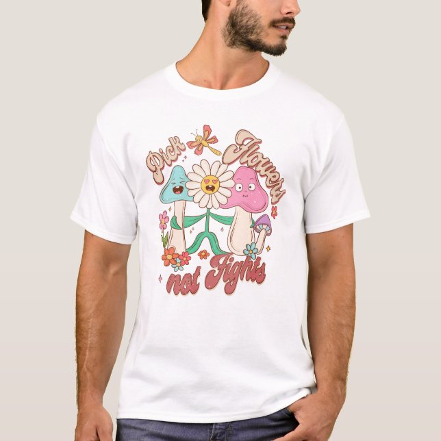 T-shirt Fleurs de prélèvement, pas combats | Champignons e (Devant)