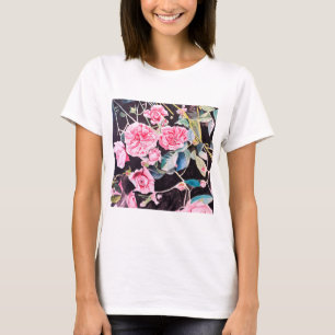 T-shirt Fleurs de roseau à l'aquarelle rose peinture flora