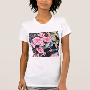 T-shirt Fleurs de roseau aquarelle rose peinture florale