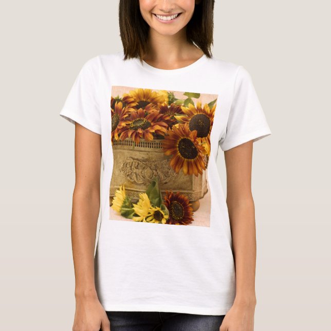 T-shirt Fleurs De Soleil Orange Dans Panier En Tin (Devant)
