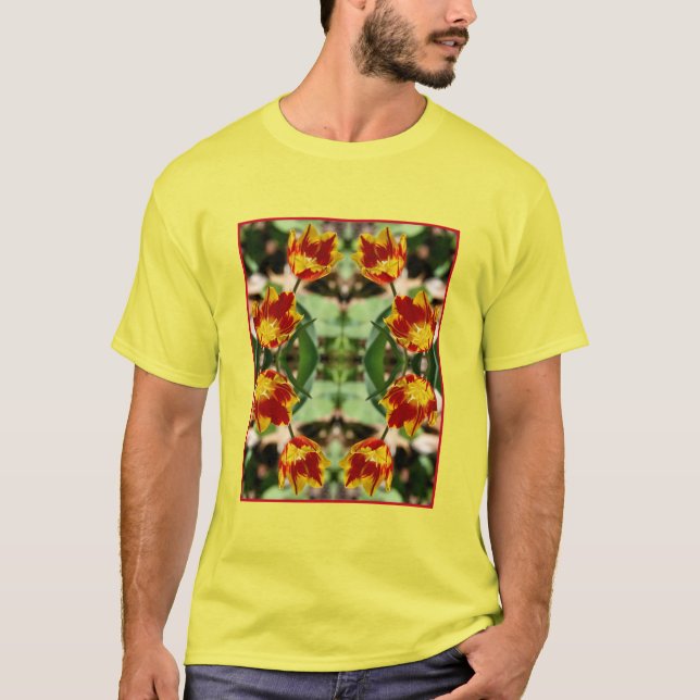 T-shirt Fleurs de tulipe rouge et jaune vif Abstraites (Devant)