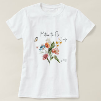 T-shirt Fleurs de vintage colorées, Baby Shower pour la fu