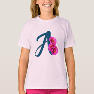 T-shirt Fleurs de Zinnia Monogramme Initial A 