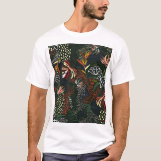 T-shirt Fleurs dessinées à la main, forêt de palmiers trop