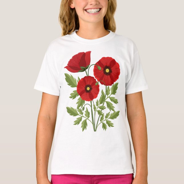 T-shirt Fleurs d'été joyeuses floraison de pavot (Devant)