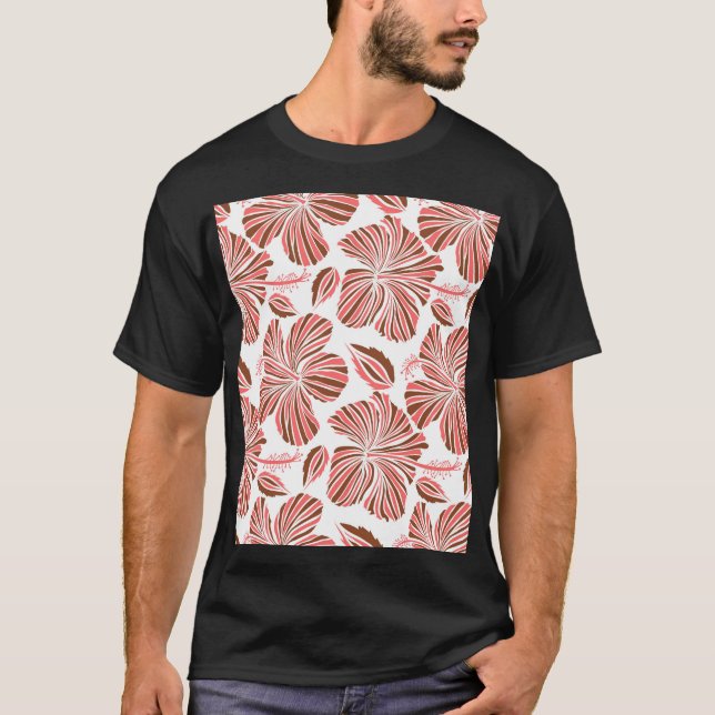 T-shirt Fleurs d'hibiscus hawaïens : style tropical brun. (Devant)