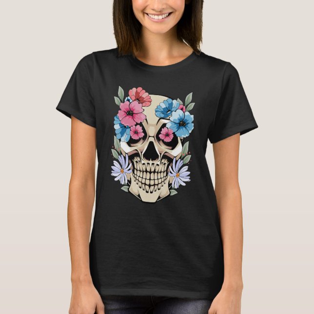 T-shirt Fleurs du crâne mexicain Imaginaire esthétique Squ (Devant)