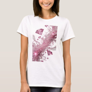 T-shirt Fleurs en diamants roses et verre argentées fraîch