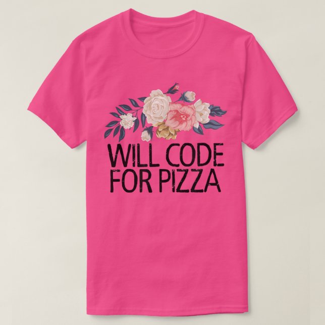 T-shirt Fleurs Florales Aquarelle Funny Code Pour Pizz (Design devant)