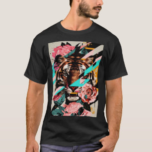 T-shirt Fleurs florales de tigres Gros chats Animaux sauva